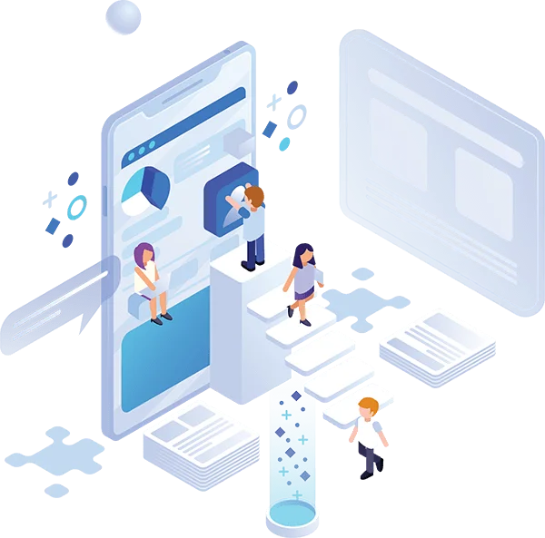 Equipe trabalhando em soluções digitais conectadas